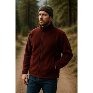 Woolrich Men’s Full-Zip Fleece Jacket — Mulberry Brown — Size L
